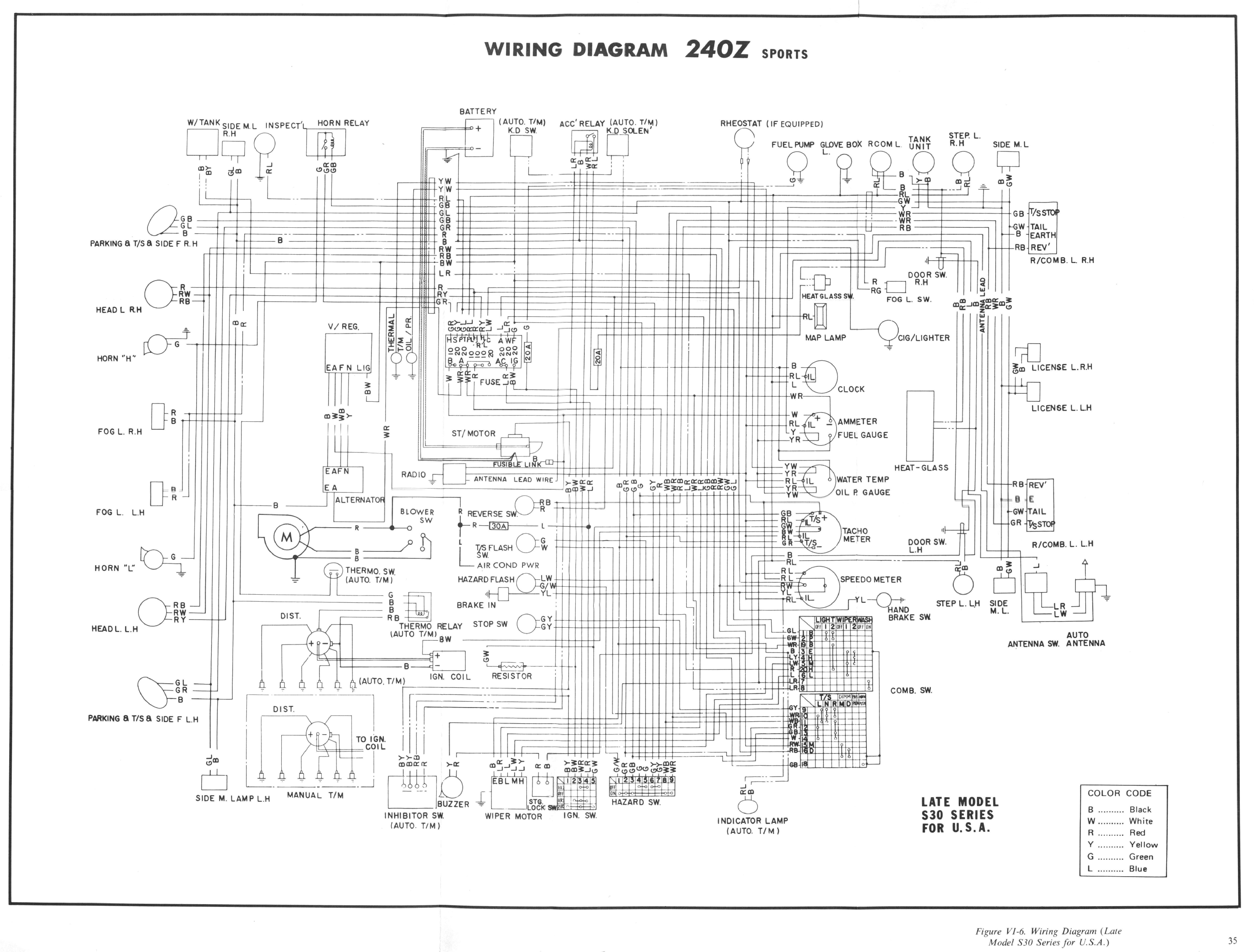 Datsun 240Z 1971 FSM Supplement - Dash, Gauges, Wiring, HVAC basic electrical wiring schematic 
